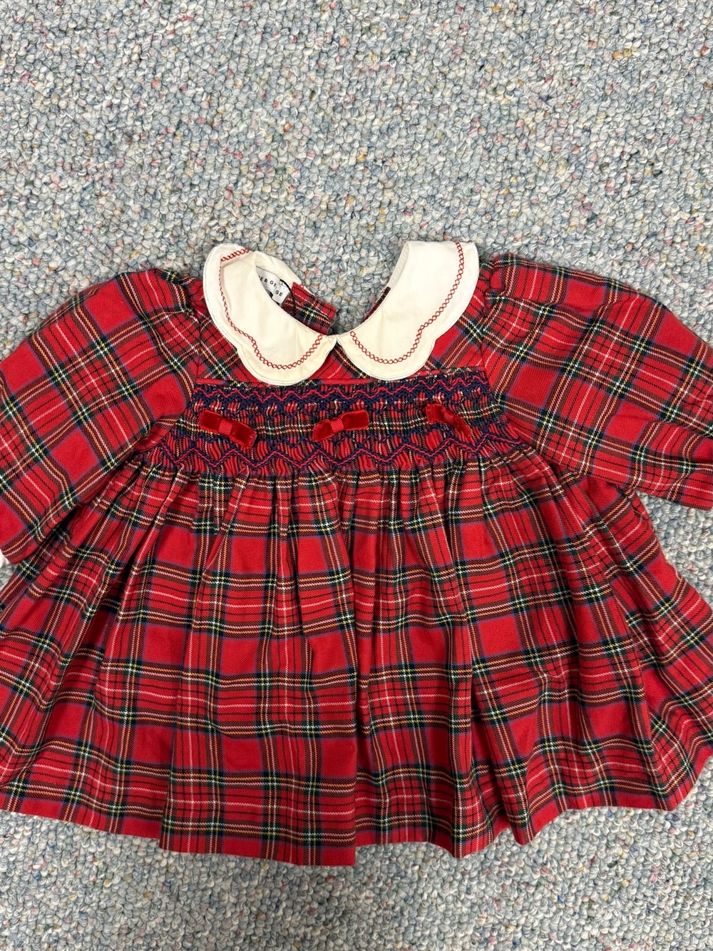 Girls' 3M Red Tartan Smocked Peter Pan Collar Dress Holidays